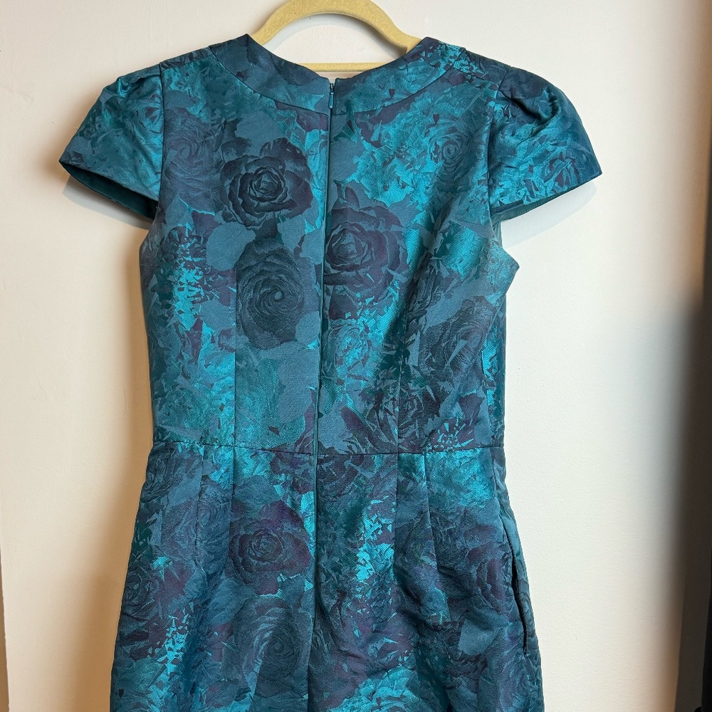 Carmen Marc Valvo Jacquard Dress – Teal Blue – Size 4